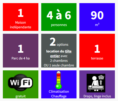 Prestations et équipements du Gîte du Chêne Couché